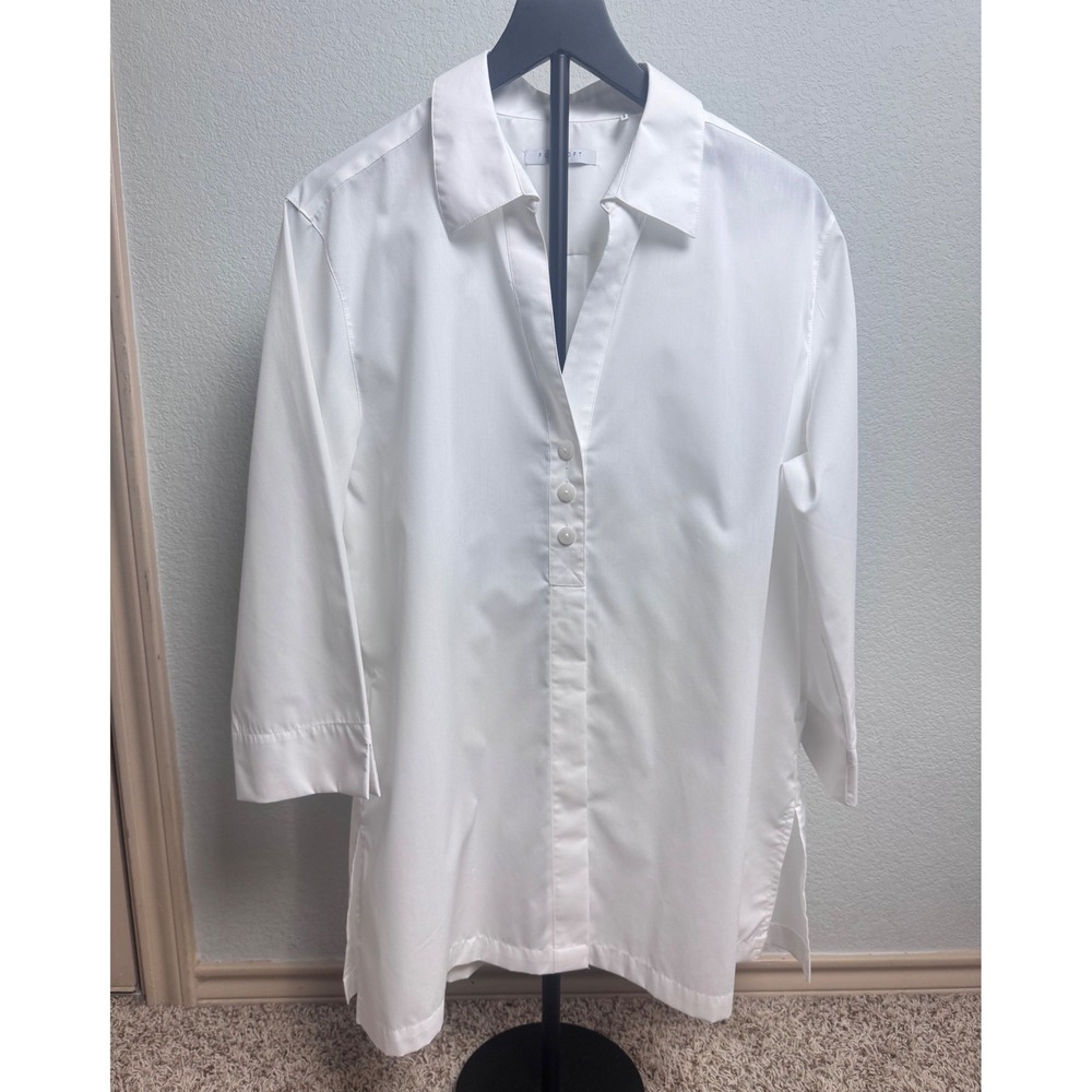 Foxcroft Wrinkle Free White Tunic Blouse 3/4 Sleeve Back Button Detail Size 18